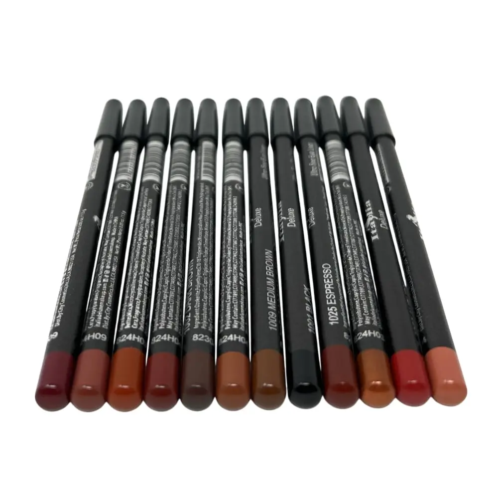 Italia Deluxe 12-Piece Brown Tone Ultra-Fine Lipliner & Eyeliner Kit - Creamy, Long-Lasting, High-Pigmented, Smooth Daily Makeup Pencils with Multiple Brown Shades