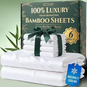 DECOLURE Bamboo Sheets 6pc Set 100% Viscose Ultra-Soft 17” Deep Pocket Double Stitching OEKO-Tex Certified Cooling Bedding for Hot Sleepers