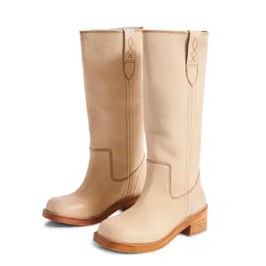 Vintage Knee High Boots for Women, Square Toe Banane Long Riding Boots Chunky Block Heel Comfortable Wide Calf Pull On Campus Boot