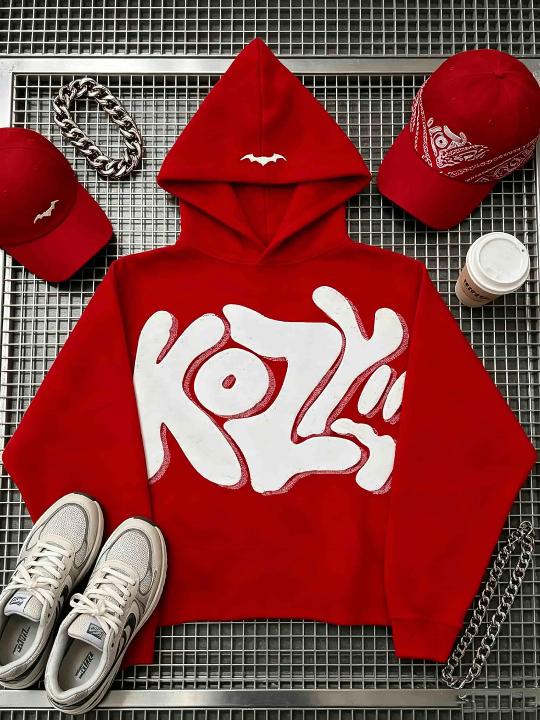 Bold KOZY Hoodie - Graffiti Bubble Letter Print Pullover, Loose Fit Casual Streetwear, Perfect for Holiday & Everyday Outfits，Street Punk Style y2k hoodies