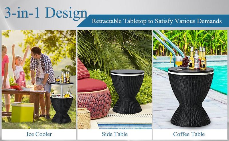 [Costway] Cool Bar Table, 4/8/10 Gallon Beer and Wine Cooler, Rattan Style Patio Bar Tables, Height Adjustable, 3-in-1 Ice Cooler with Drainage Plug, Outdoor Cocktail Table for Deck Pool Party-Deals for You Days