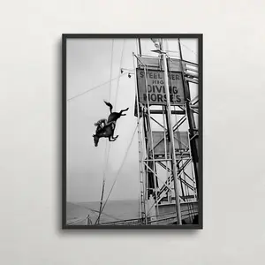 Vintage Horse Diving Photo: Daredevil Black and White Wall Art ,Unframed Poster,Unframed Wall Art, Vintage Poster,Vintage Wall Art