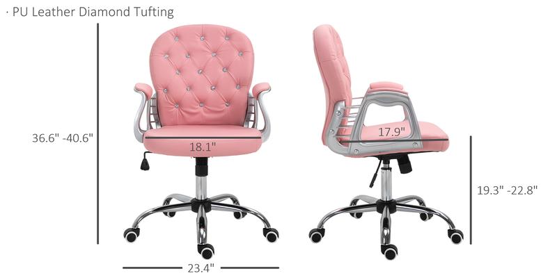 Vinsetto Vanity  Mid Back Office Chair Swivel Tufted Backrest Task Chair with Padded Armrests, Adjustable Height, Rolling Wheels