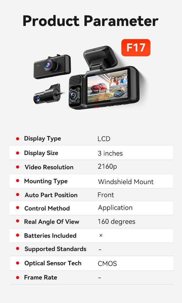 REDTIGER F17 4K 3-Channel Dash Cam with 5GHz WiFi GPS, 64GB Card, 2160P+1080P+1080P, Triple Car Camera, IR Night Vision, Parking Mode-Holiday Haul