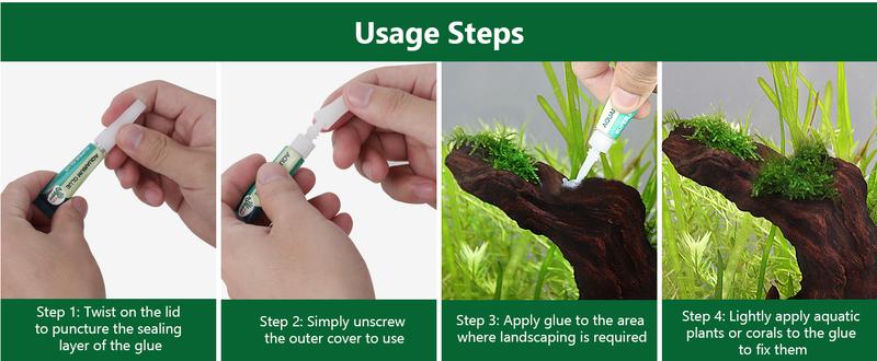 Aquarium Glue, Clear Coral Glue for Plants, Rocks, Moss, Coral, Stone, Wood - Quick Drying, Fish Safe, Freshwater & Saltwater Aquascaping