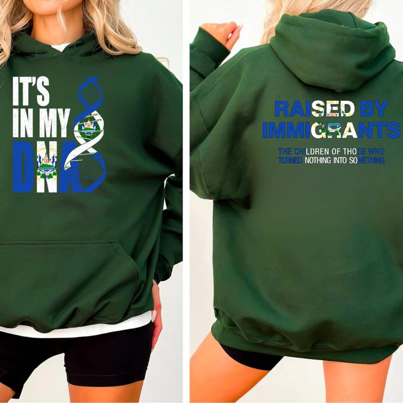 It’s In My DNA – Raised by Immigrants Hoodie  El Salvador American Flag Sweatshirt  Latino Heritage Pride T-Shirt  Cultural Identity Streetwear