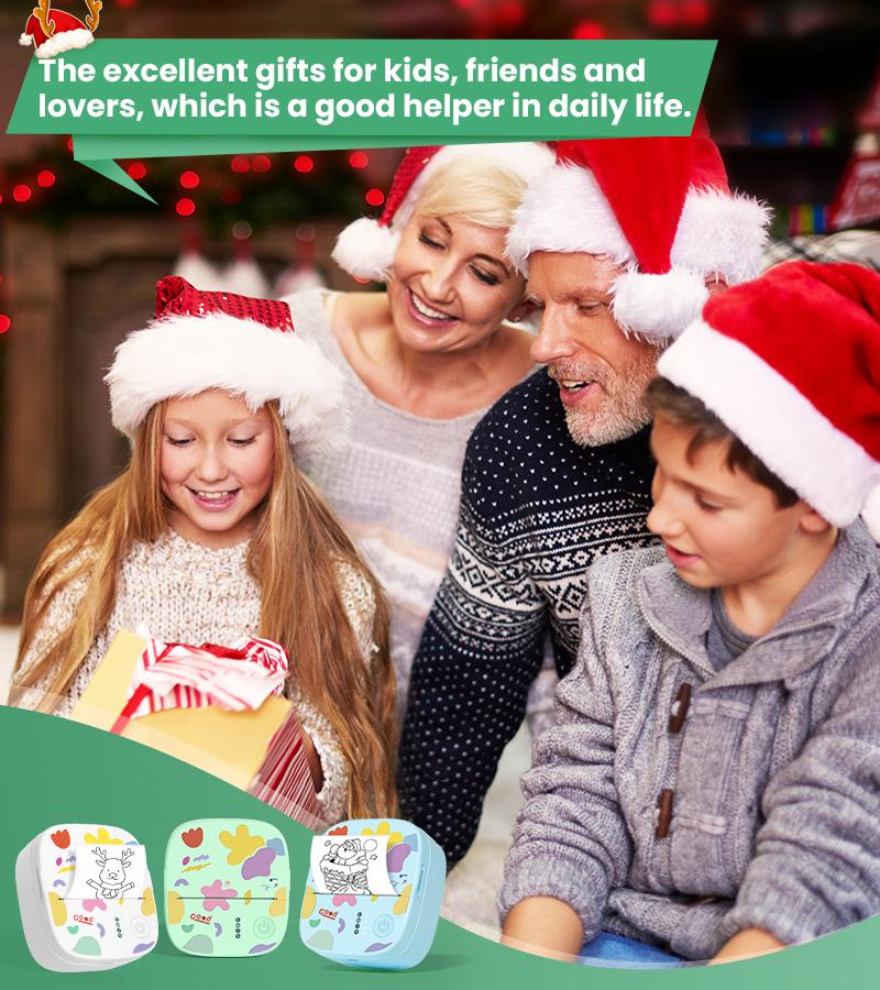 [Springglowup] XenGro Mini Printer Bluetooth included 3 Roll label Thermal Pocket Printer,Inkless Small printer B&W Printing Only for Photos, Study Notes, Lists,Memos, Journals Printing Machine Sticky Label, Birthday Gifts for Kids Green