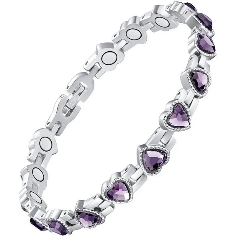 Women's Titanium Steel Magnetic Bracelet - Exquisite Trendy Fashionable Romantic Bracelet with Neodymium Magnets, Modern Steel Links, Heart Crystals - Valentine’s Day Costume Jewelry Gift