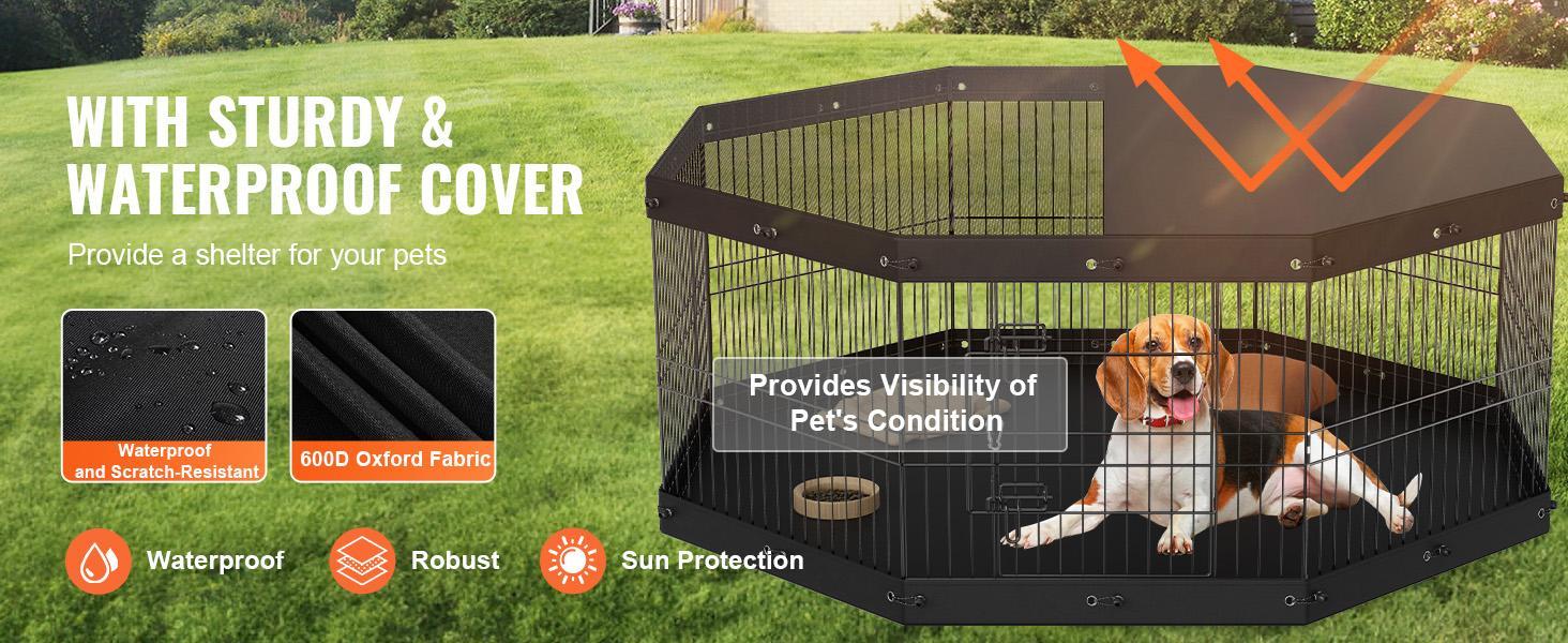 VEVOR Dog Playpen, 8 Panels Foldable Metal Dog Exercise Pen with Top Cover and Bottom Pad, 24" H Pet Fence Puppy Crate Kennel, Indoor Outdoor Dog Pen for Small Medium Pets, for Camping, Yard VEVOR Dog Playpen, 8 Panels Foldable Metal Dog Exercise Pen with Top Cover and Bottom Pad, 24" H Pet Fence Puppy Crate Kennel, Indoor Outdoor Dog Pen for Small Medium Pets, for Camping, Yard