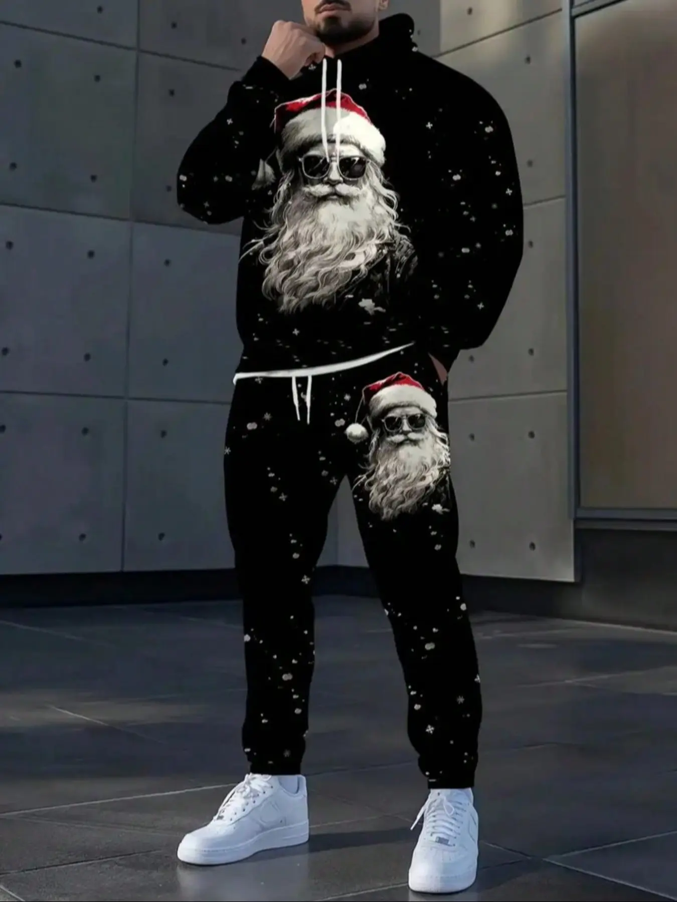 Men & Women Santa Claus Printed Set, 3D Casual Hoodie and Pants, Sweatsuit Sets, Graphic Tracksuit, Athleisure Sweatsuit, Long Sleeve Fitted Sportswear, Sport Casual Outfit, Fall Winter Fashion