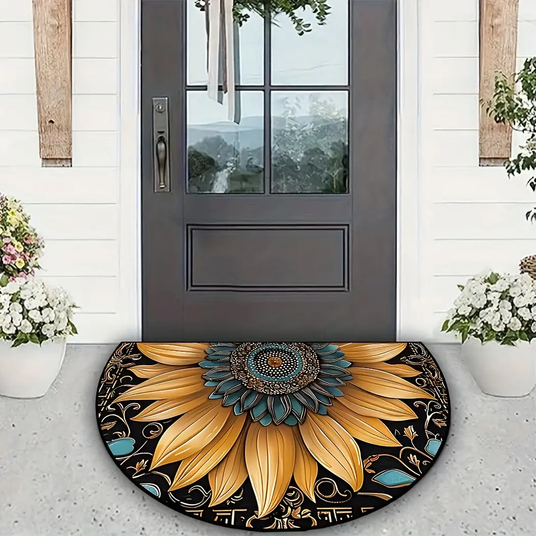 Sunflower Floral Semicircular Welcome Bath Mat - Durable Anti-Slip Indoor-Outdoor Entrance Mat (50*80cm, 60*90Cm(23.6*35.4Inches)) for Home Decor Gifts, Anti-Slip Solutions for Key Living Spaces, No Slip Bath Mats, Patterned Grippy Bath Mats