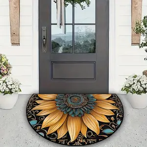 Sunflower Pattern Semicircular Welcome Floor Mat - Durable Non-Slip Indoor/Outdoor Entrance Floor Mat for Bedrooms, Kitchens, Bathrooms and Terrace, Stylish Home Decor Gifts