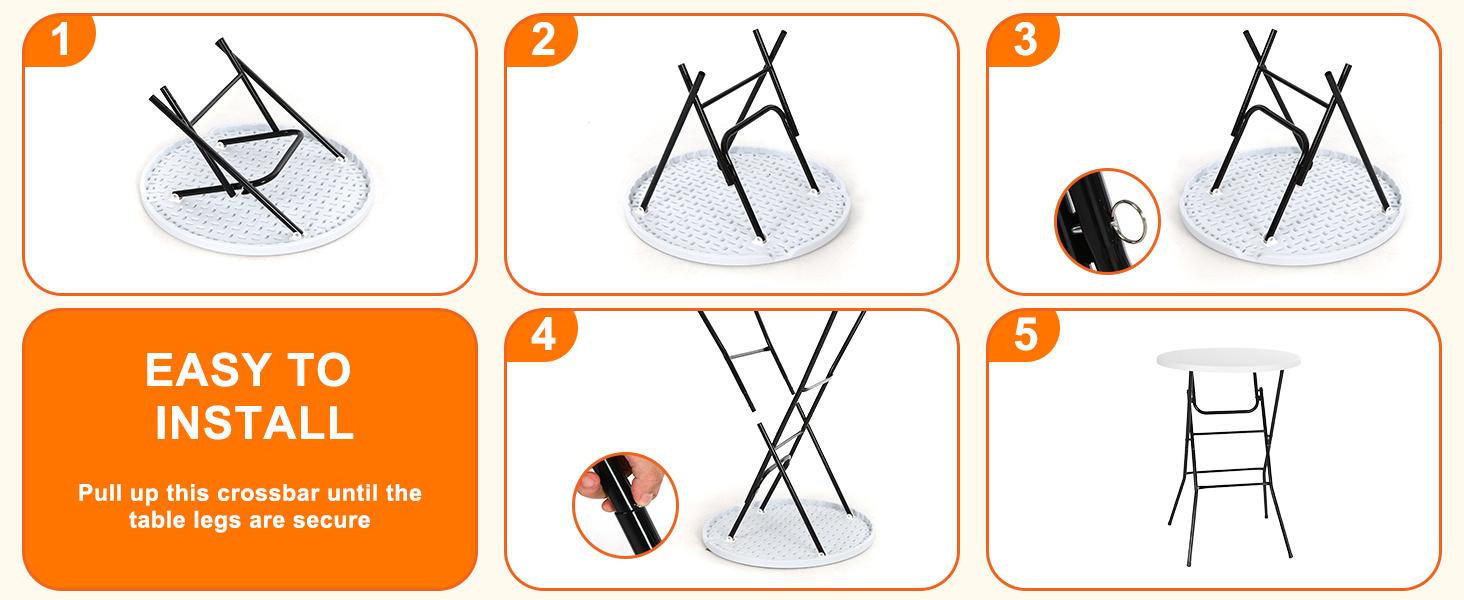 Nice C Plastic High Top Round Table, Portable Cocktail Bar Table with Detachable Legs, 31.5" Folding Tables, Waterproof Outdoor/Indoor Tables for Parties, Weddings, Camping Backyard