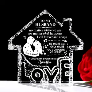 Christmas Day Husband Gifts, Crystal House Shaped Gift for Husband from Wife, Engraved with Romantic Love Message, Ideal for Celebrating Wedding Birthday Gifts for Men Him from Wife