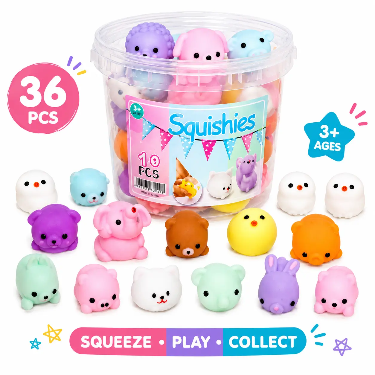Squishi Mates Mochi Taba Squishy Toy Tub (36pc)