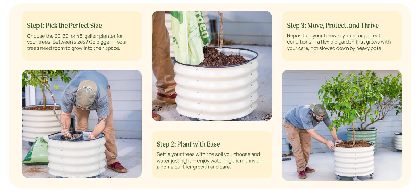 Vego Garden 20 Gallon Rolling Planter Metal Citrus Tree Planter with Wheels for Patio Porch & Backyard Classic Design for Dwarf Trees