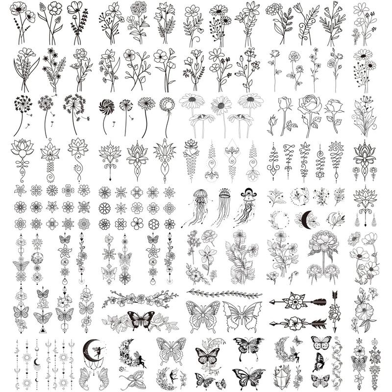 Cerlaza 100 Sheets Temporary Tattoos for Women Adult, 420 Mixed Styles Tiny Branch Fake Tattoo Stickers that Look Real and Last Long, Christmas Decoration Realistic Henna for Girl Body Art Sticker