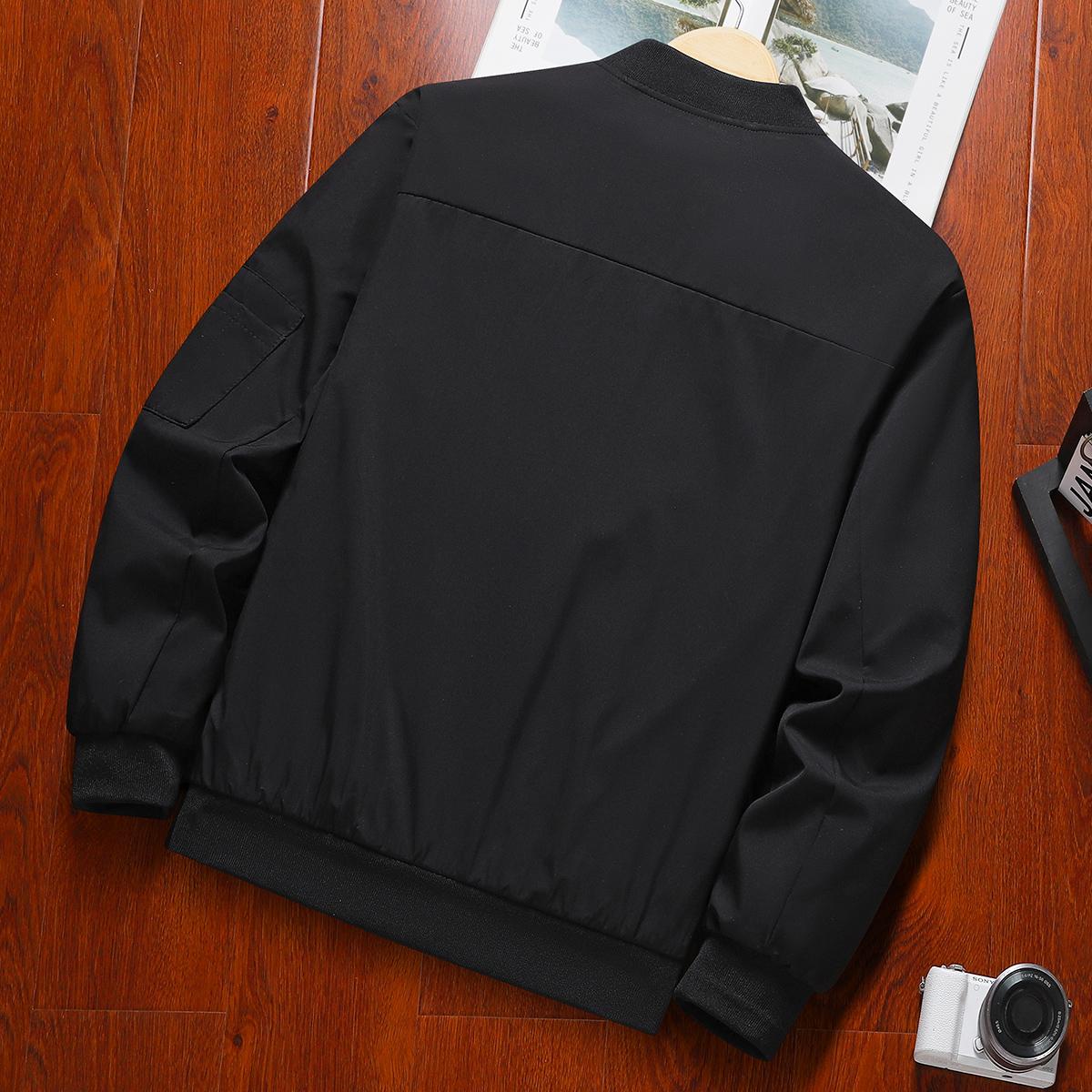 Men's Stylish Black Bomber Jacket Comfortable Trendy Baseball Jersey Coat Perfect for Casual Street Style Everyday Wear Gifting Lightweight Windbreaker Outdoorfun