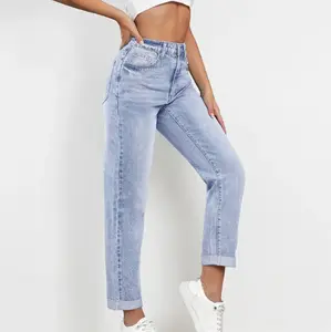 KatchMe Women's Street Mid-Rise Tapered Jeans, Cozy Fall Outfits for Lady, Chic Women's Bottom, Leisure Denim Trousers, Streetwear Outfits