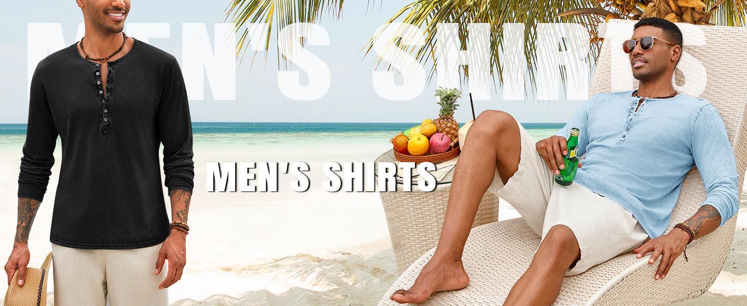 PASLTER Mens Distressed Henley Shirts Retro Long Sleeve Tee Shirts Casual Button Down Washed T-Shirts for Men