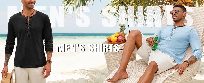 PASLTER Mens Distressed Henley Shirts Retro Long Sleeve Tee Shirts Casual Button Down Washed T-Shirts for Men