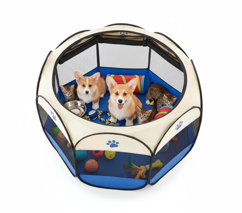 PETMAKER Pop-Up Pet Playpen with Carrying Case - Portable Indoor/Outdoor Playpen for Pets Up to 25 lbs - Removable Roof - 31-1/2"L x 31-1/2"W x 22"H
