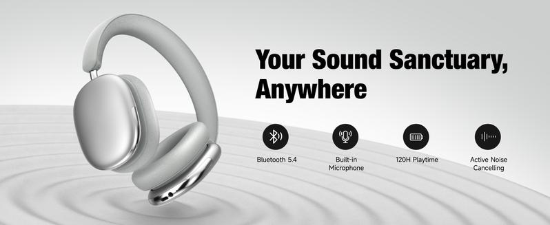 Wireless Headphones - 52dB Noise Cancellation, 5 Smart ENC Mics, Detachable Fabric Ear Cushions, 120 Hour Standby, Seamless Dual Device Connection for All-Day Use and Boosted Productivity