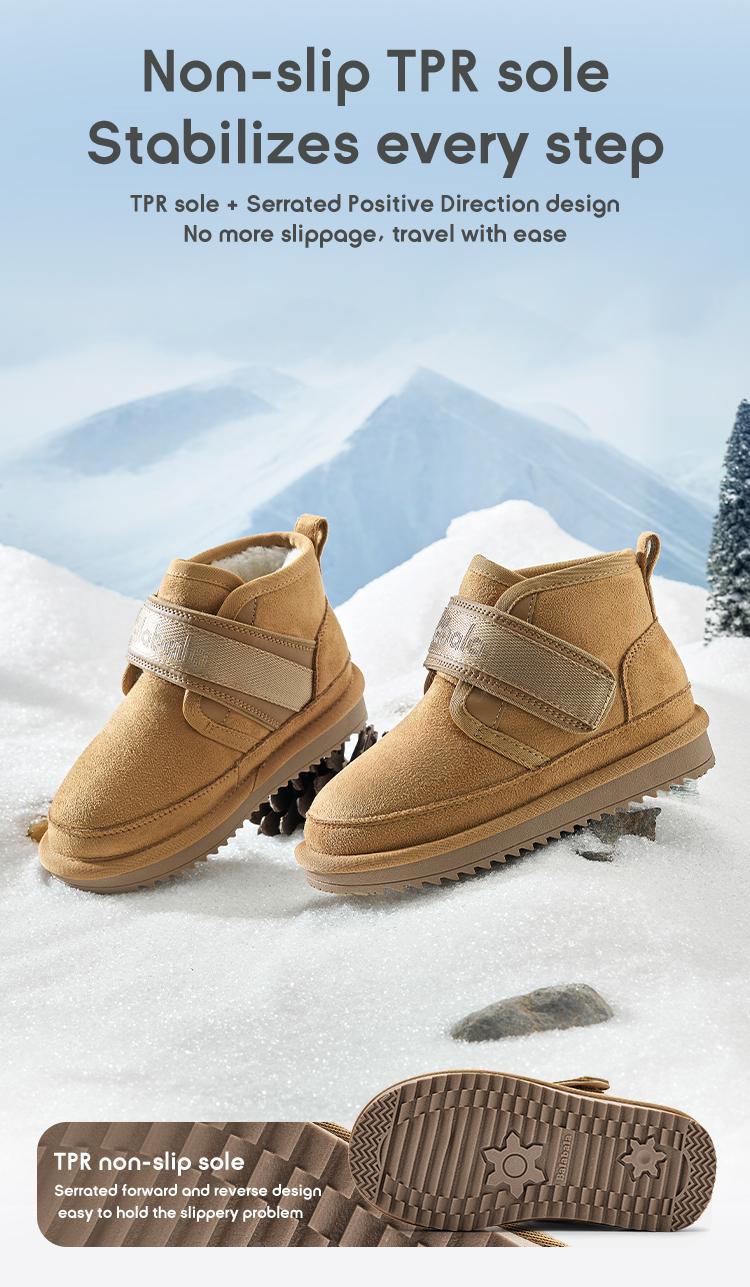 Balabala Winter Short Snow Boots Warm Plush Fleece Lining Anti-Slip TPR Sole Easy Velcro Water-Repellent Suede Stylish Cozy