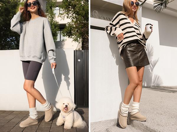 Dream Pairs [FuzzyEasy] Women‘s Men's Unisex Casual Slip-on Suede Leather Fuzzy Slippers Couple Indoor Outdoor Fluffy Home Comfort Winter Cute Warm Furry Shoes Classic Stylish Girl Footwear Walking Shoes Nail