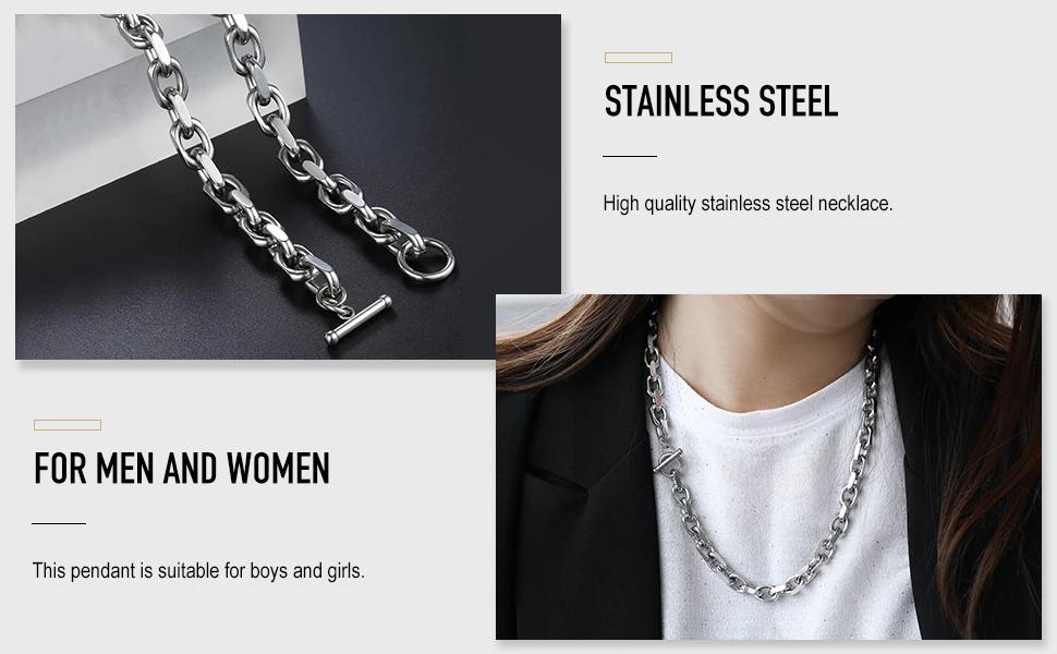 9mm Stainless Steel Necklace for Men Women Unisex Silver Color Cable Link Chain Wholesale Fashion Jewelry Toggle Clasp