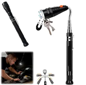 LED Telescoping Magnetic Pickup Tools, 360 Swivel Extensible Telescoping Magnet Flashlight,  Mens Gifts for Dad, Boyfriend,Mechanic, Tech, Handyman, Black