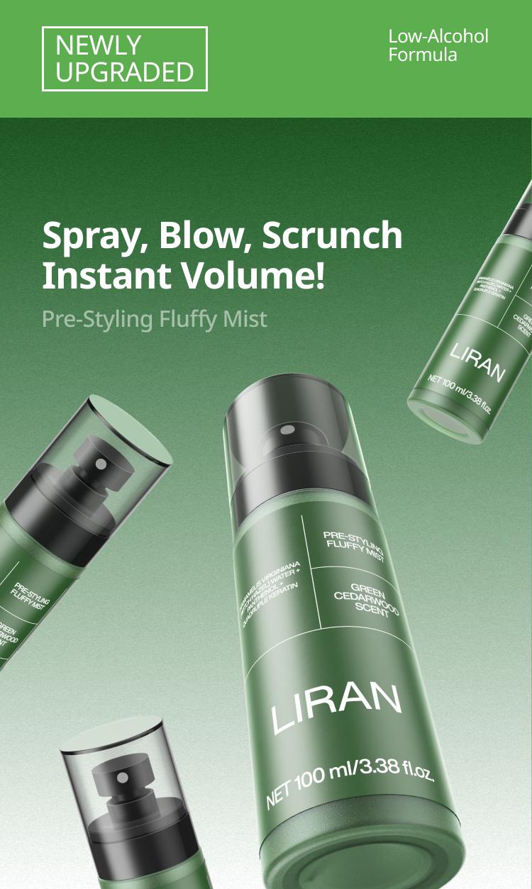 LIRAN Volumizing Prep Spray for Men No Rinse Texturizing Spray with Matte Finish All Day Hold Gel Based Sea Salt Spray for High Volume Haircare 100 ml Green Cedarwood Scent