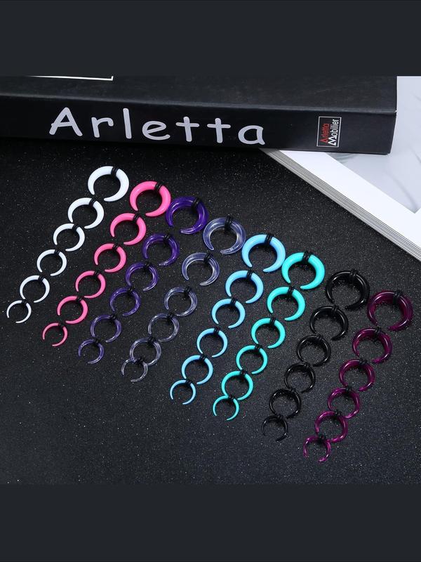 48Pcs Acrylic Septum Stretching Kit 14G 12G 10G 8G 6G 4G Septum Ring C Shape Buffalo Pincher Septum Gauge Kit Piercing Jewelry With Black O-Rings For Stretching Pierced Nose Ear Cartilage Nose Rings Hoops