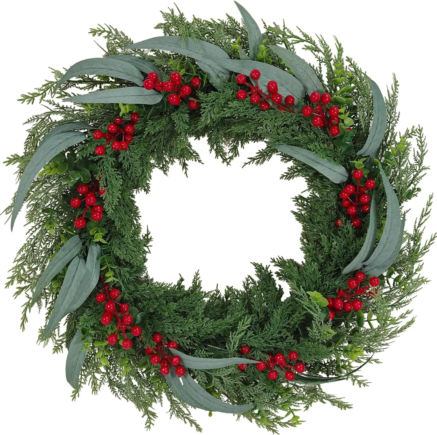 1pc Artificial Wreath with Pine Needles, Red Berries, and Cypress Foliage – Christmas Door Hanging, Seasonal Holiday Decor for Doors, Homes, Shop Windows, and Walls