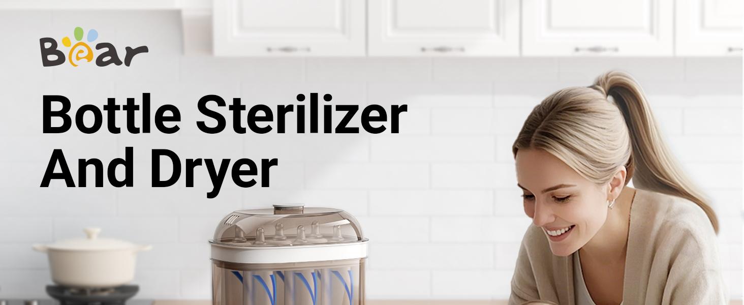 Bear Bottle Sterilizer and Dryer, 2 Layers Large Electric Steam Baby Bottle Sterilizer, Fast Bottle Sanitizer and Dryer for All Bottles & Accessories, Time-Saving Design