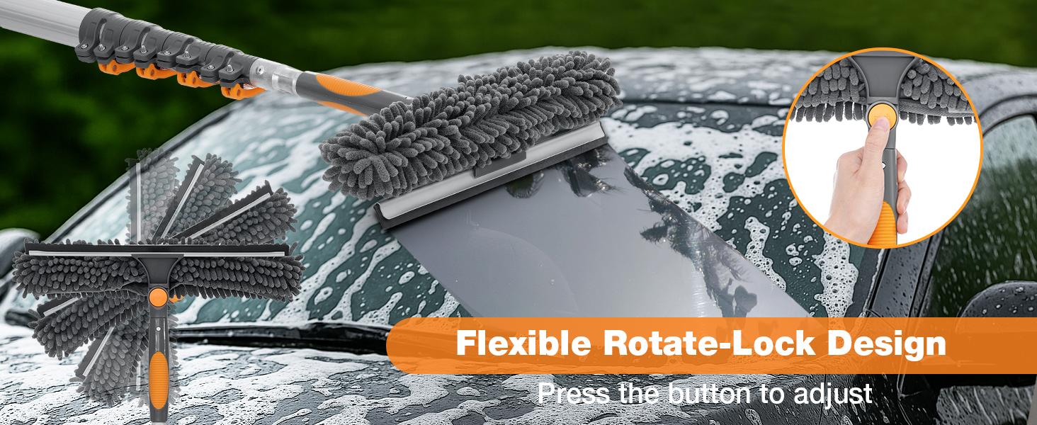 Adjustable Window Squeegee with 5-20ft Telescopic Pole 14" Oversized Head 2-in-1 Cleaning Kit for High Windows Glass RV Orange