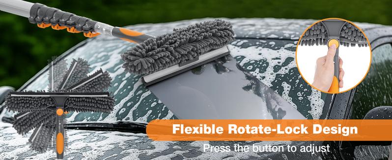 Adjustable Window Squeegee with 5-20ft Telescopic Pole 14" Oversized Head 2-in-1 Cleaning Kit for High Windows Glass RV Orange