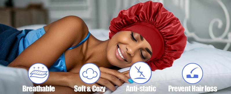 2Pcs Silk Satin Bonnets for Sleeping - Elastic Wide Band Wrap for Black Women Men,Silk Bonnets for Curly Hair,Large Hair Cap for Sleeping school gift Sleeping Bonnet