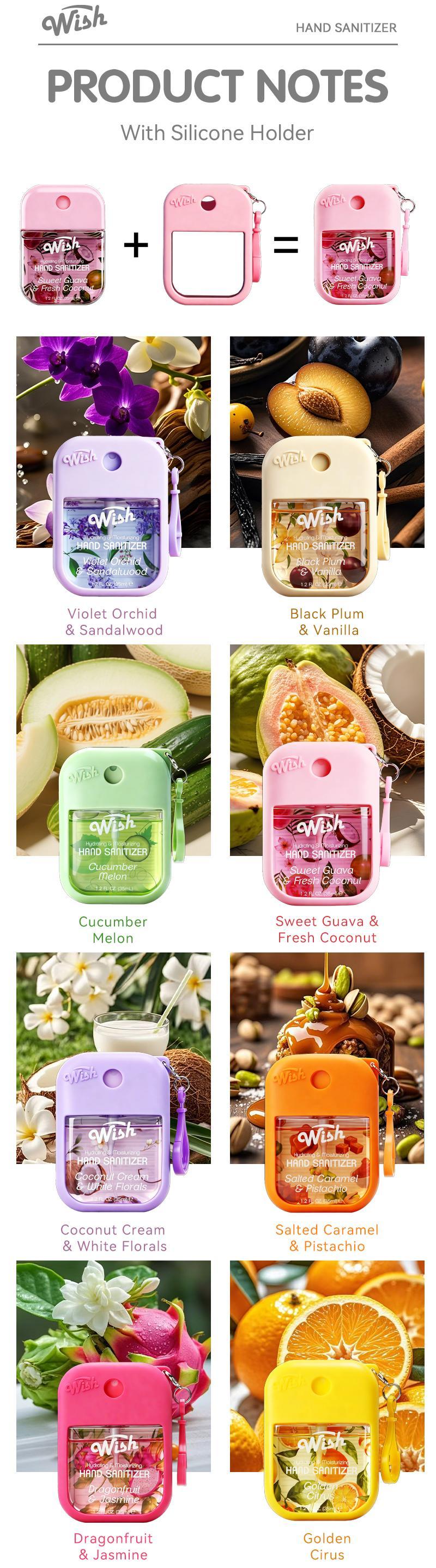 Wish Portable Hydrating Hand Sanitizer Spray - Moisturizing Formula with Silicone Case, 1.2 floz, Long-Lasting Fragrance, Travel-Friendly & Refillable