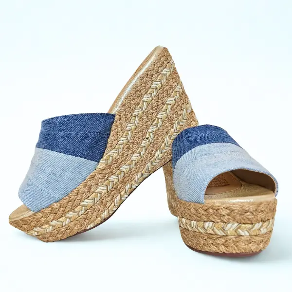San Doval By GJ Valentina Denim Degradé Wedge Sandals - Casual Comfortable Tangle Sole 7.5cm Height Women's Shoes