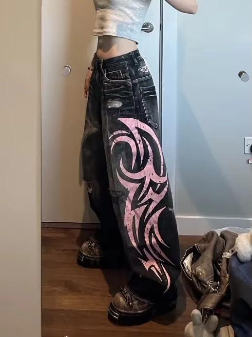 Unisex Y2K Retro Street-Style Wide-Leg Jeans for All-Season, Comfortable And Loose-Fitting, Perfect for Casual Outings Pants,Fashion Denim Flare Pants for Women and Men Harajuku Hip-hop Pants,Streetwear Trouser,Womenswear Bottom