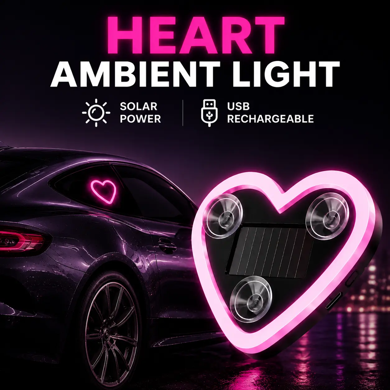 DIYCOM Solar-Powered Heart Neon Light, Multi-Mode Cars Accessory for Car Decorating, Cars Accessories campingessentials travelessentials
