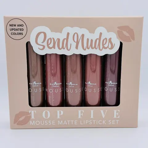 Italia Deluxe 5-Piece Matte Mousse Lipstick Set - Smooth, Velvety Texture, Matte Finish, Sleek Look, Long-Lasting Daily Shades Makeup Cosmetic Lip Product