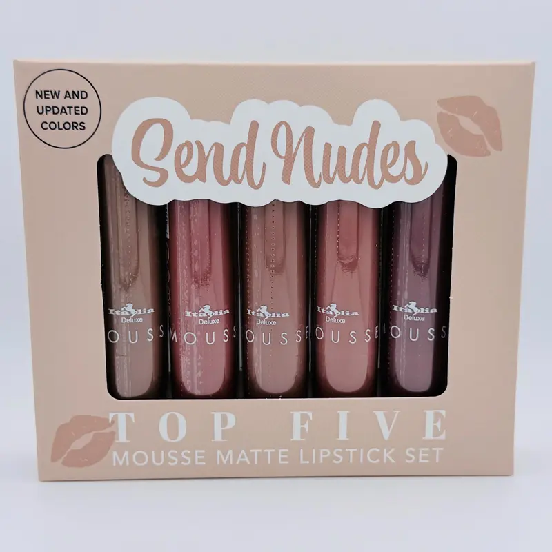 Italia Deluxe 5-Piece Matte Mousse Lipstick Set - Smooth, Velvety Texture, Matte Finish, Sleek Look, Long-Lasting Daily Shades Makeup Cosmetic Lip Product