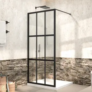 Atlas 34" X 72" Black Shower Screen with Clear Tempered Glass - Framed Walk-In Corner Shower Door