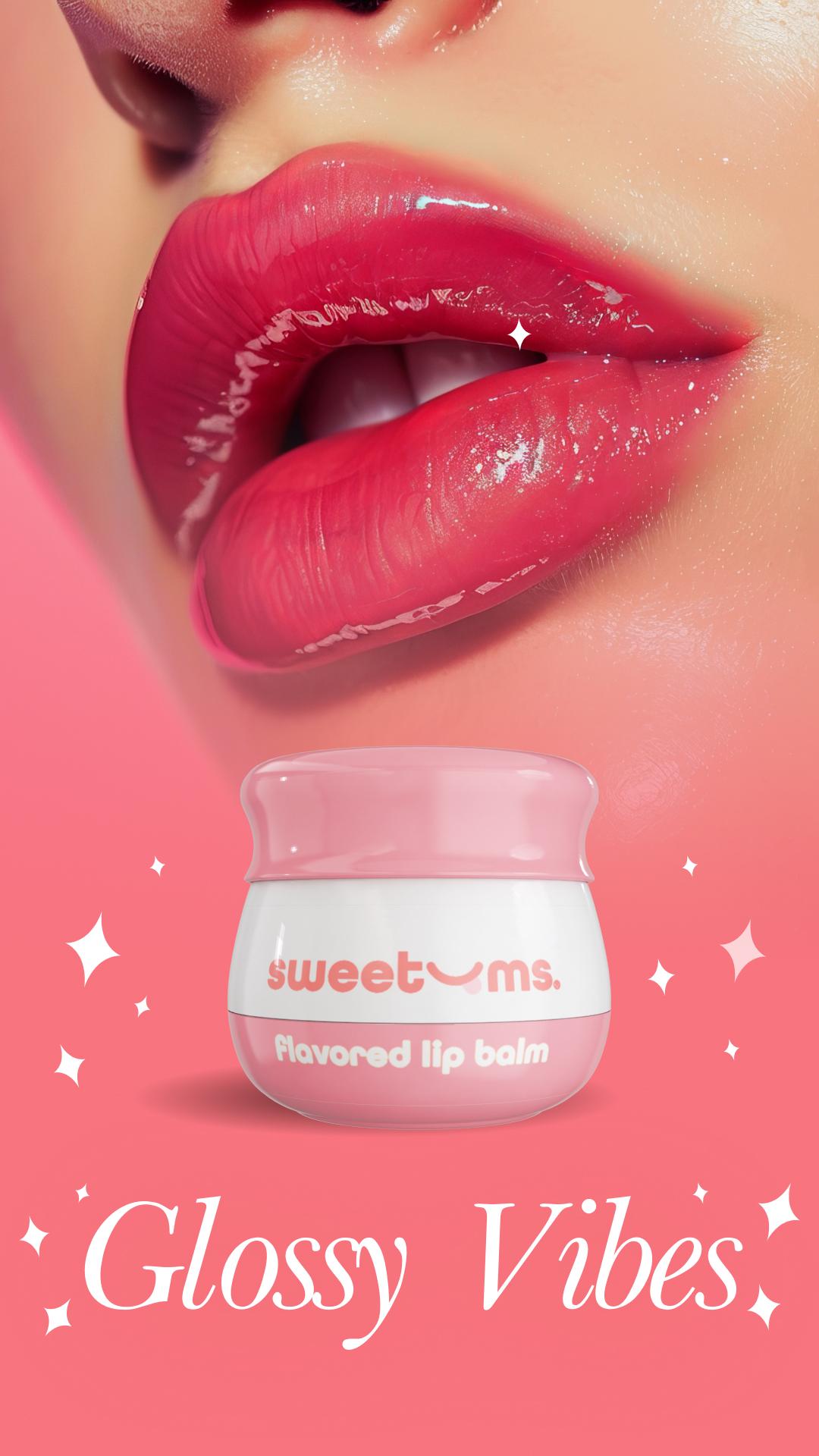 SWEETUMS The Tropical Tease Trio Lip Balm Bundle Vanilla, Mango, and Pineapple buy two get three glossy hydrating jojoba oil