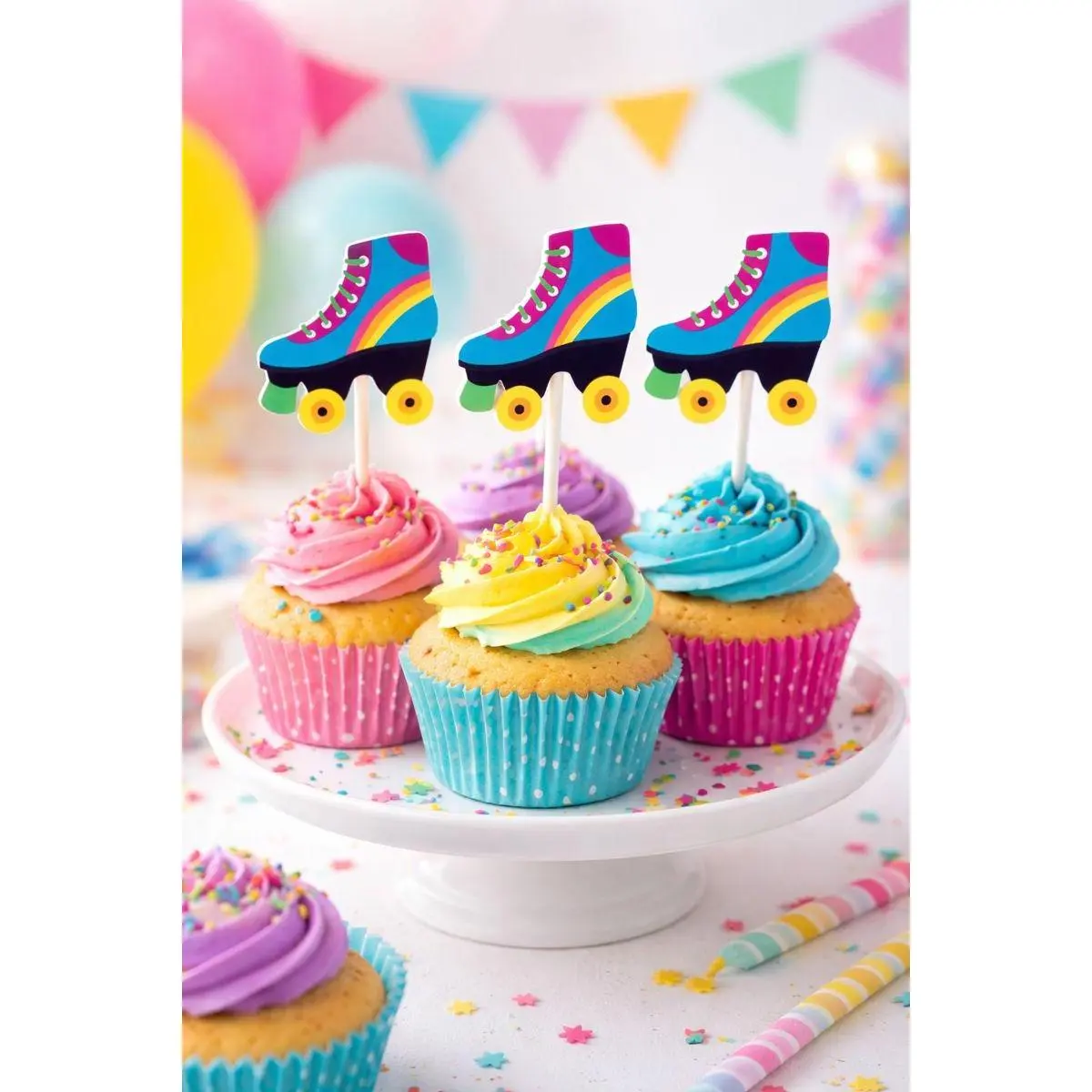 Roller Skate Cupcake Toppers - 80's party, 80's birthday party, Colorful Roller Skate Cupcake Toppers