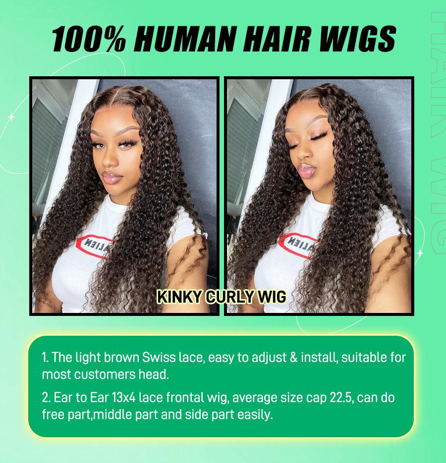 FORGIRL FOREVER 13x4 Kinky Curly Lace Front Wig Pre Plucked Afro Deep Curly Human Hair HD Transparent Lace Frontal Glueless Wig With Natural Hairline