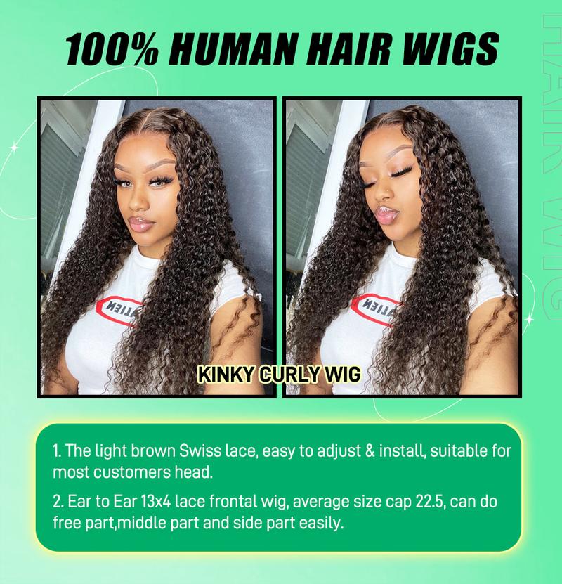 FORGIRL FOREVER 13x4 Kinky Curly Lace Front Wig Pre Plucked Afro Deep Curly Human Hair HD Transparent Lace Frontal Glueless Wig With Natural Hairline