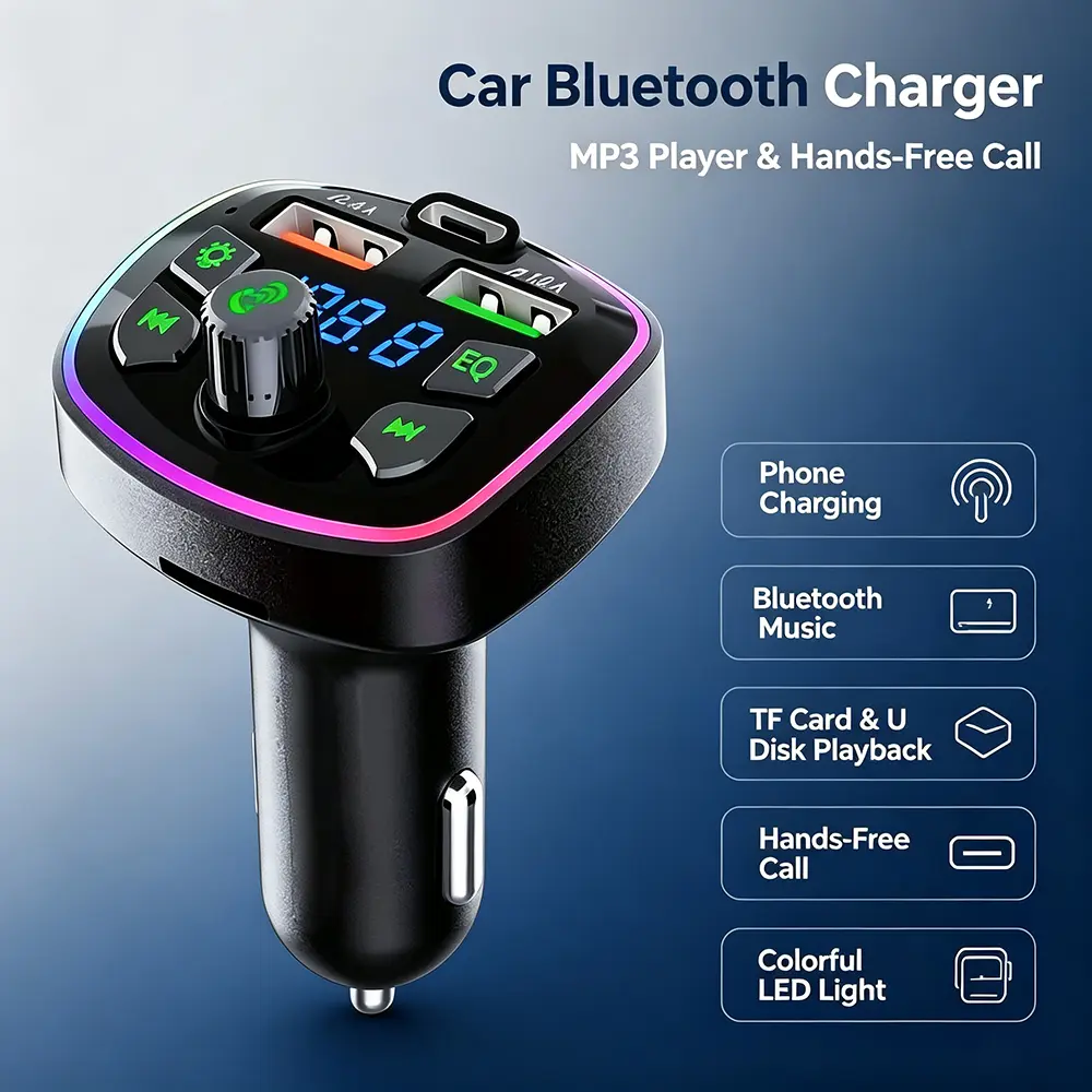 Bluetooth FM Transmitter  Charger Multifunctional MP3 Player  Station PD Fast Charging Type C Dual USB 3.1A Fast Charge Hands Free Calling  Music Adapter LED Voltage Display RGB Ambient Light  Audio Receiver Music Control Knob Univer sohochic